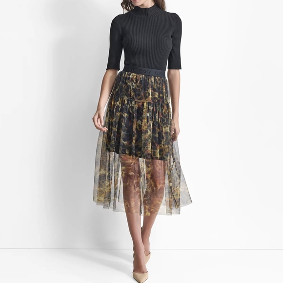 DKNY Animal Print Tulle Overlay Midi Skirt Medium - Picture 8 of 16
